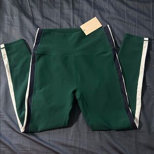 Willow Green Leggings with Navy and White Stripes